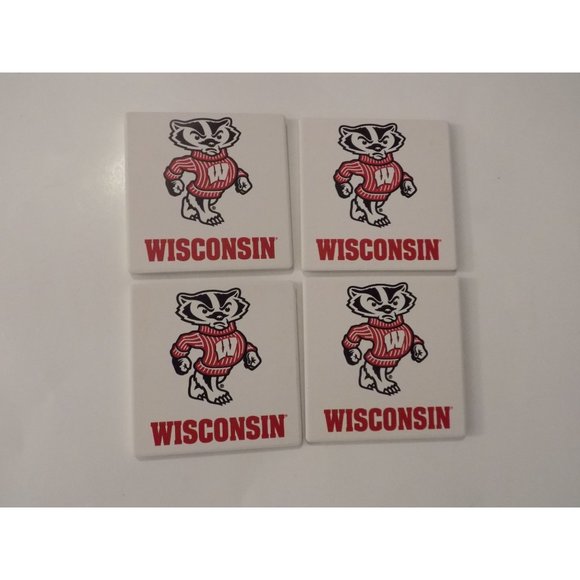 Wisconsin Badgers Ceramic Coasters 4 Piece Set College Football, Sports - Picture 1 of 6
